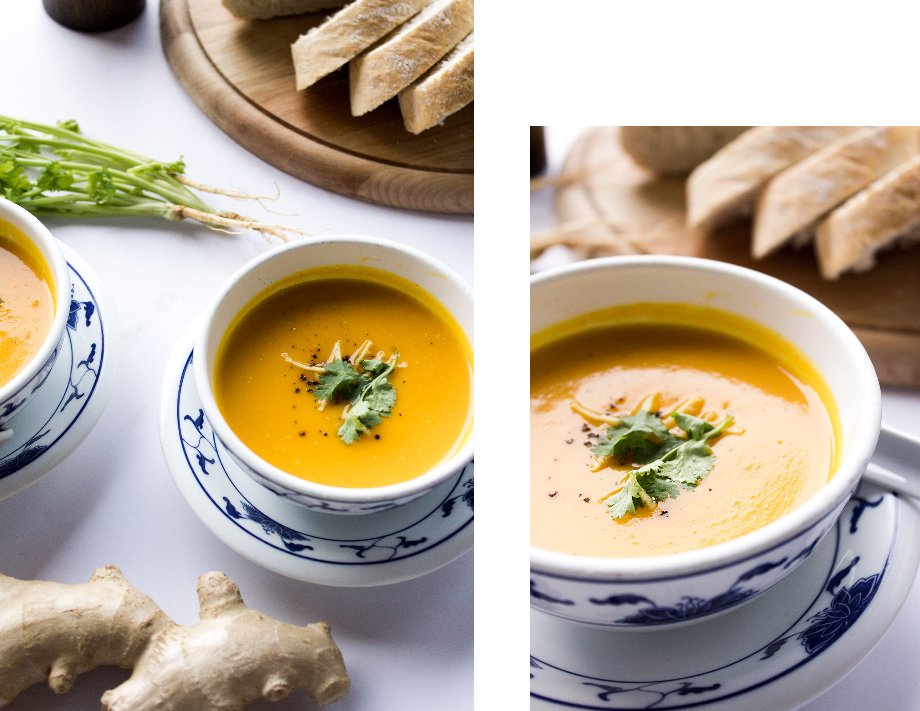 Vegane asiatische Kürbis-Ingwer Suppe mit Kokosmilch Rezept