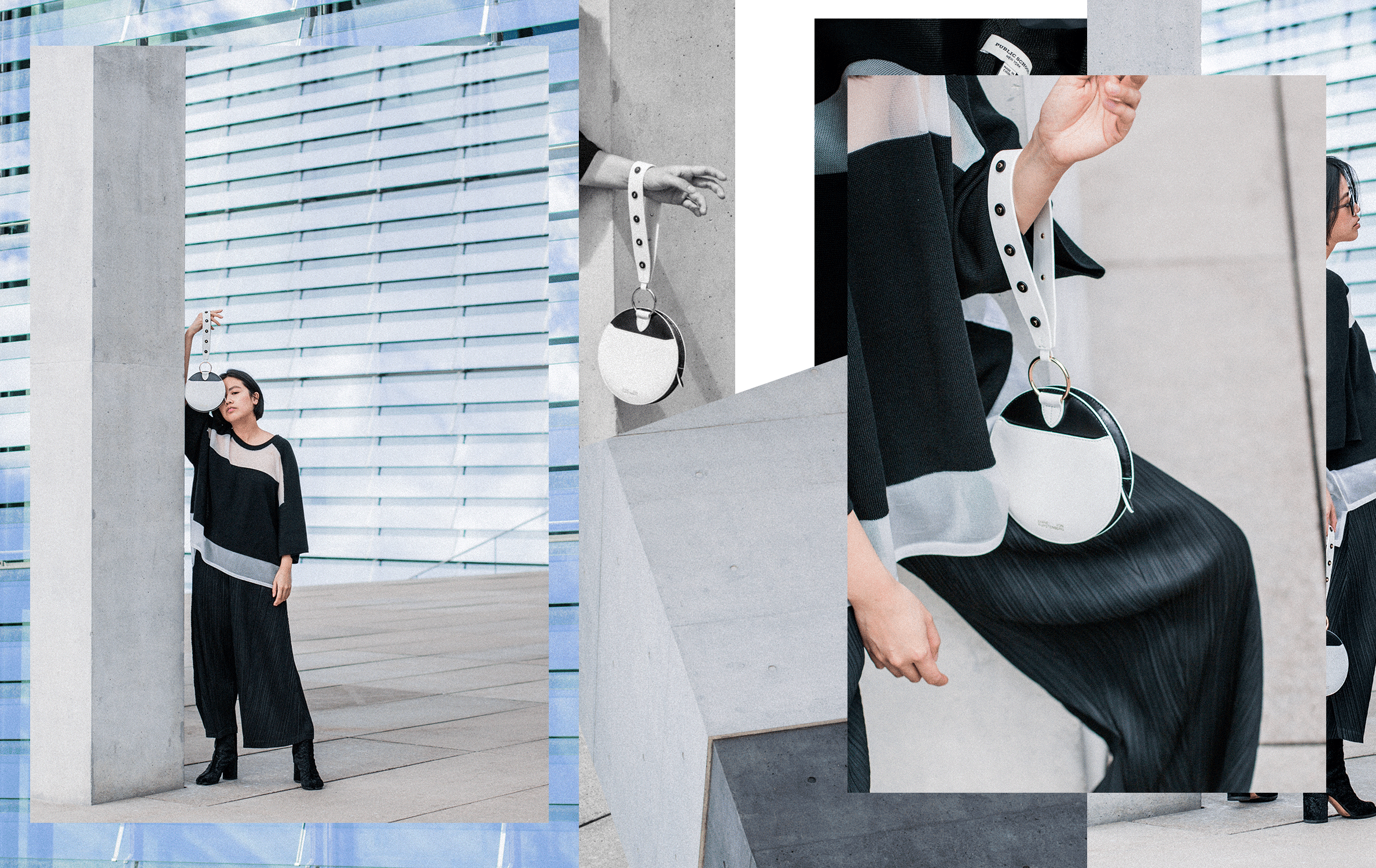 Public School Lati Sweater & Diana von Fuerstenberg Studded Circle Wristlet / All Black and White Look by Alice M. Huynh - Travel, Lifestyle & Luxury Style Blog / IheartAlice.com
