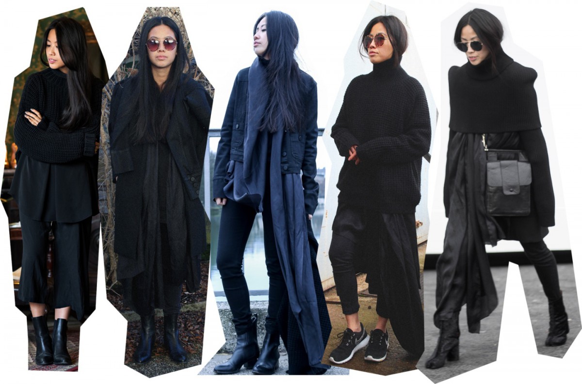 IHEARTALICE.DE – Fashion & Travel-Blog by Alice M. Huynh from Berlin/Germany: All black Everything Look wearing Vintage Cashmere Turtleneck Sweater, Prada Shades, Yohji Yamamoto Pleats Warp Skirt, Maison Martin margiela Tabi Arabesque Boots, DIY Scarf, Elizabeth&James Blazer, Long Vest, Karl Lagerfeld Collection, Karl Lagerfeld Jeans Jacket, Nike Sneakers / OOTD