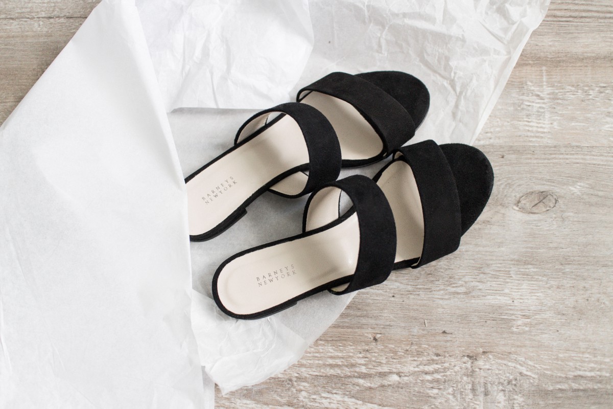 LA Shopping Haul: Barneys New York: Black Suede Double-Band Slides