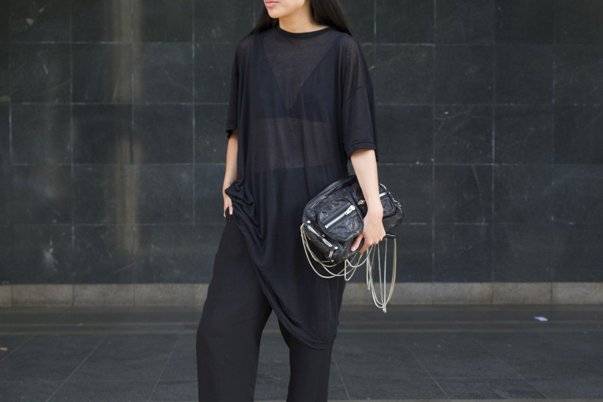 I heart Alice / Looks of Alice: OAK NY T-shirt, COS SIlk Pants, Barneys New York Slip on, Alexander Wang Brenda Bag