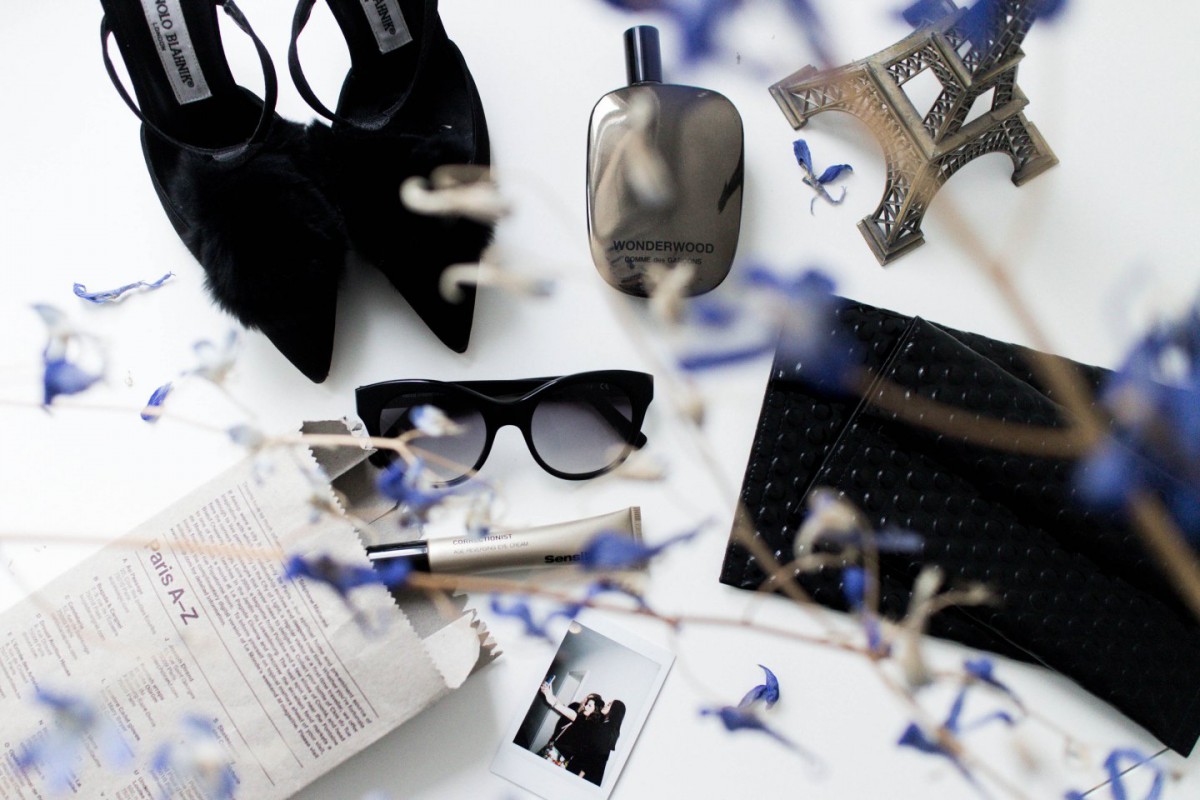 IHEARTALICE – Travel, Lifestyle & Fashion Blog from Berlin/Germany by Alice M. Huynh: Waht's in my Bag? – Paris! rocco by Rodenstock shades, Comme des Garcons Wonderwood Fragrance, MM6 Bubble Clutch, Sensilis Eye Cream, Manolo Blahnik Pumps