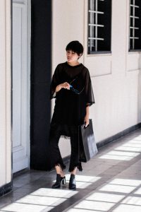 Fringed flared jeans / all black everything look by Alice M. Huynh / IheartAlice.com