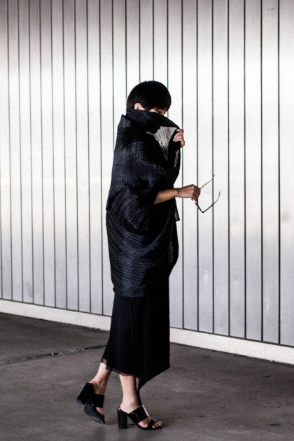 Pleats Please by Issey Miyake / Asymmetric Draped Tunic - All Black everything look by IheartAlice.com