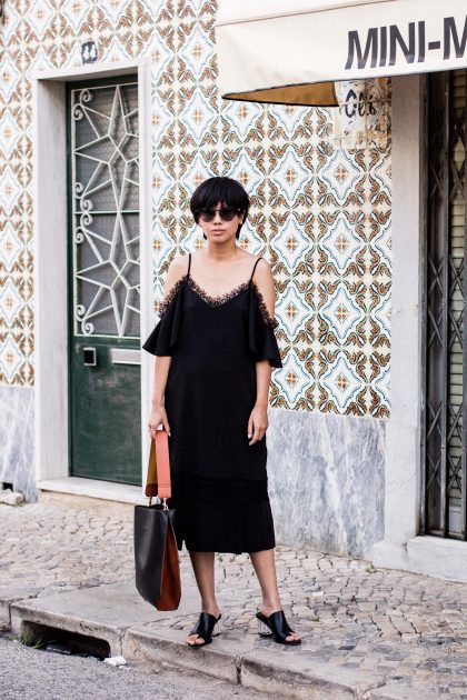 Off Shoulder Lace Dress in Portugal / All-black-Everything Look by IheartAlice.com