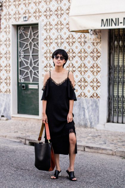 Off Shoulder Lace Dress in Portugal / All-black-Everything Look by IheartAlice.com