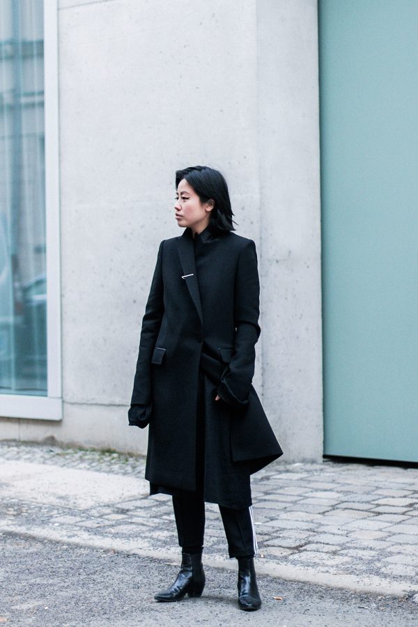 Athleisure Chic: Adidas Originals Trackpants, Pallas Endor Coat, Saint Laurent Boots - All Black Everything by Alice M. Huynh / IheartAlice.com
