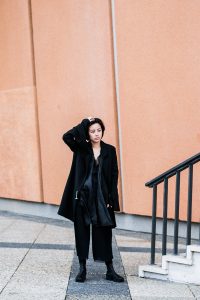 Androgynous Avantgarde - Trippen Geta Leather Shoes, Iris+Ink Blazer, Silk Blouse - All Black Everything by IheartAlice.com