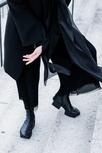 Androgynous Avantgarde - Trippen Geta Leather Shoes, Iris+Ink Blazer, Silk Blouse - All Black Everything by IheartAlice.com