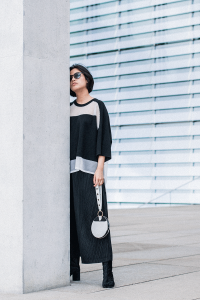 Public School Lati Sweater & Diana von Fuerstenberg Studded Circle Wristlet / All Black and White Look by Alice M. Huynh - Travel, Lifestyle & Luxury Style Blog / IheartAlice.com